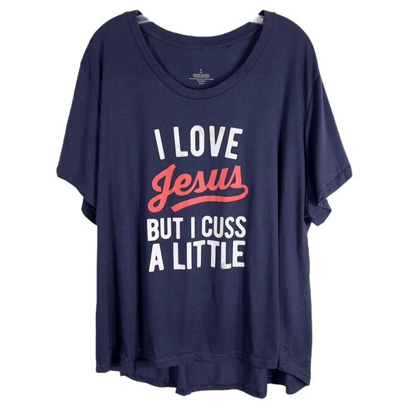 Plus Sz 4X Tee Top Blue I Love Jesus But I Cuss a Little Christian Southern‎ 605 - Picture 7 of 7